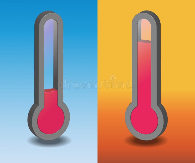 Two vector hot and cold thermometer on a color background. Two vector hot and cold thermometer on a color background