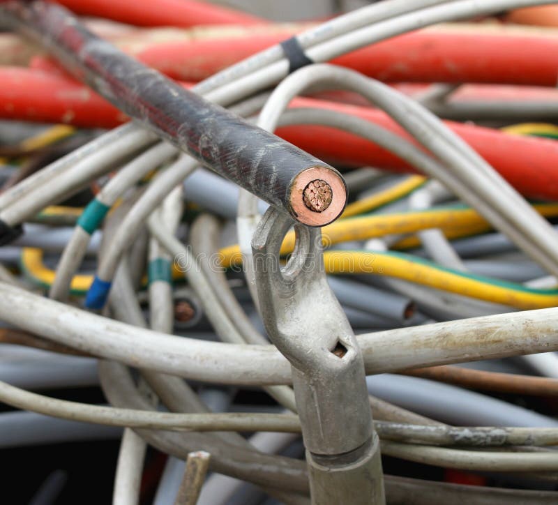 Detail of high-voltage electric cable and copper lug Terminal. Detail of high-voltage electric cable and copper lug Terminal