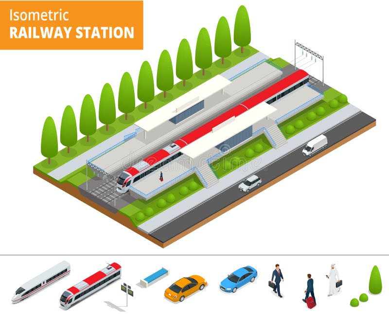 Terminal infographic isométrique de bâtiment de gare ferroviaire d'élément de vecteur illustration stock Terminal infographic isométrique de bâtiment de gare ferroviaire d'élément de vecteur illustration stock