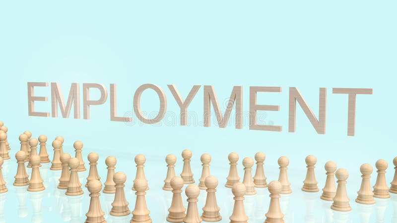 The employment word and chess  Woden 3d rendering for business concept. The employment word and chess  Woden 3d rendering for business concept