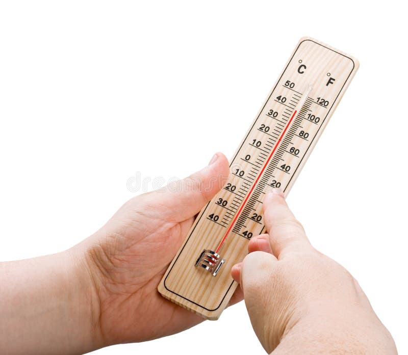 Termometro di legno a disposizione immagine stock Termometro di legno a disposizione immagine stock