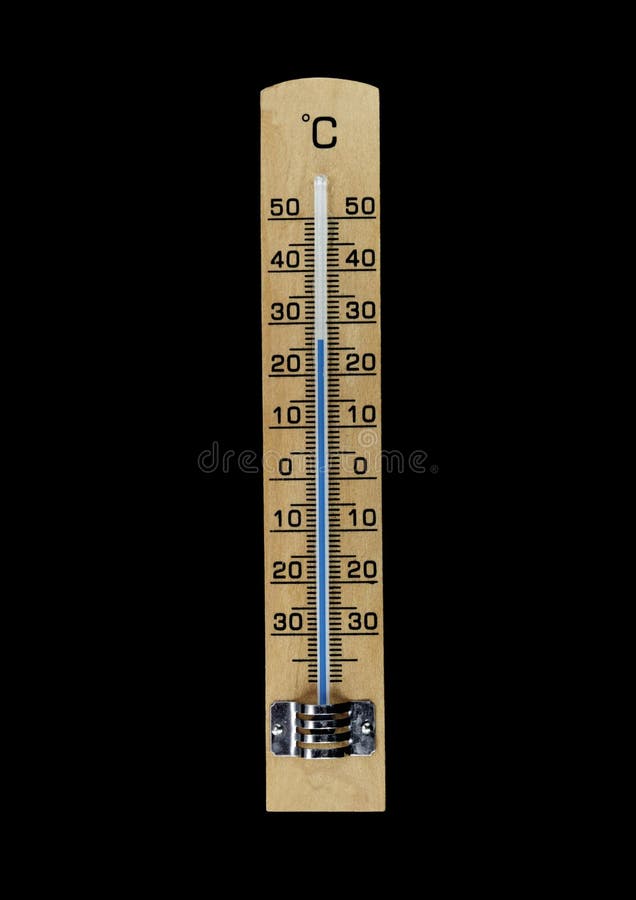 Termometro di legno isolato su fondo nero fotografia stock Termometro di legno isolato su fondo nero fotografia stock