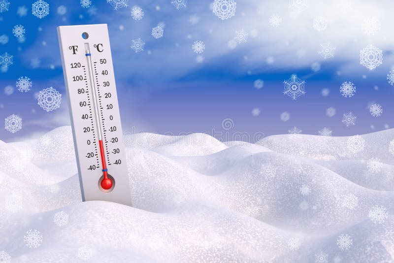 Termometro e fiocchi di neve illustrazione vettoriale Termometro e fiocchi di neve illustrazione vettoriale