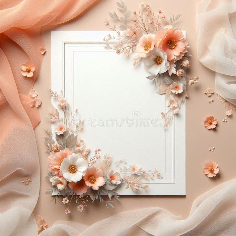 Blank Wedding Invitation Greeting Card Banner. Flowers Leaves Pink Rose. Decorative Frame. Stock Illustration Illustration of flower editable 319056048