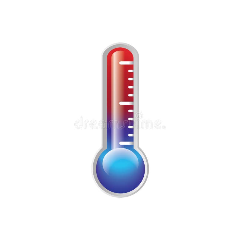 Vector thermometer showing full scale of temperature with mercury fluid indicator from blue cold to red heat. Vector thermometer showing full scale of temperature with mercury fluid indicator from blue cold to red heat