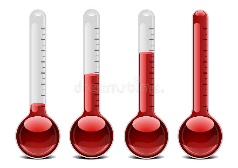 Illustration of red thermometers with different levels. Illustration of red thermometers with different levels
