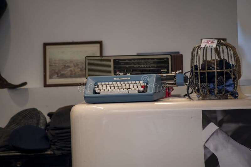 Vintage Typewriter Resting on a Bench Editorial Stock Image Image of