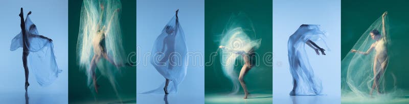 Ternura. arte contemporáneo o clásico. retratos de bailarinas de ballet bailando aisladas en un fondo azul fotos de archivo libres de regalías