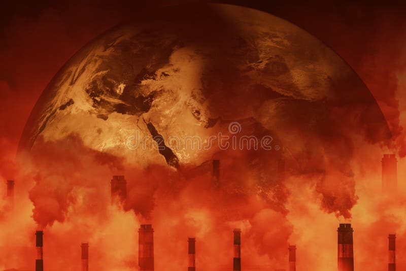 Terra atacada pelo efeito estufa poluição atmosférica causa crise do aquecimento global perigo de fumaça das fábricas para o ambi