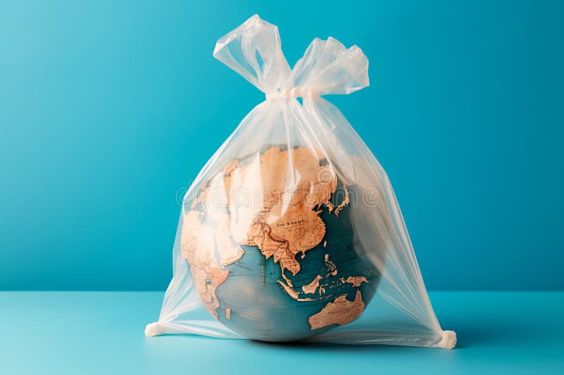 Terra avvolta in un sacchetto di plastica. concetto globale di ambiente. aie generativa.