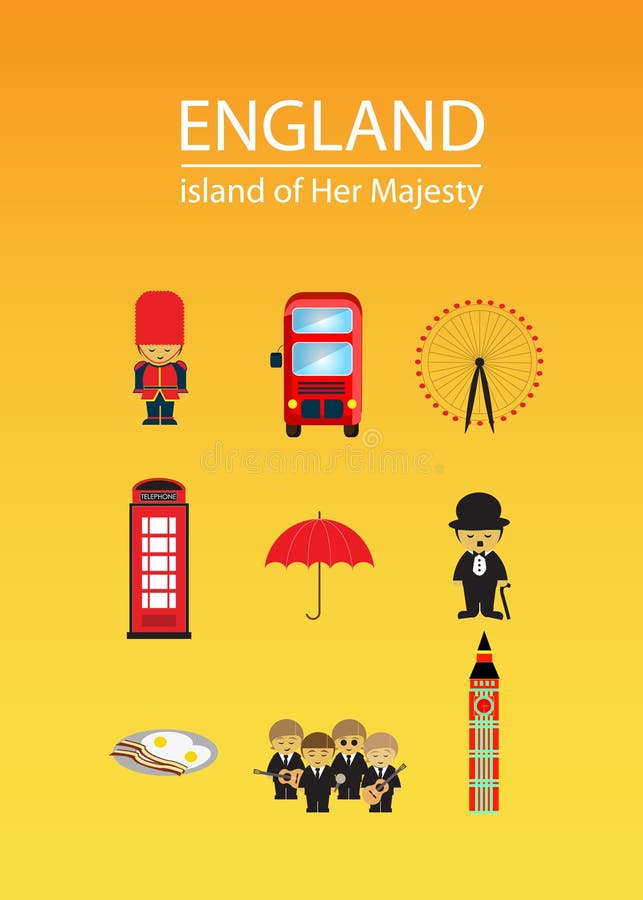 Terra de Inglaterra de sua majestade com lotes dos elementos ilustração do vetor Terra de Inglaterra de sua majestade com lotes dos elementos ilustração do vetor