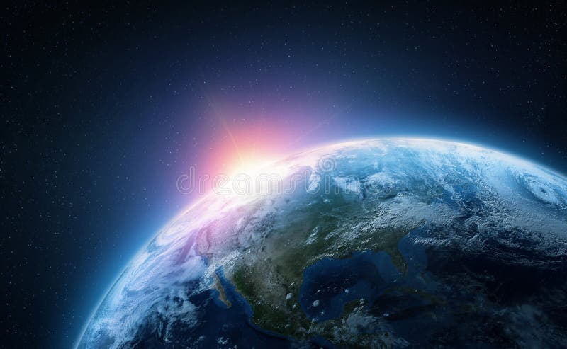 Terra del pianeta Vista dall'orbita dello spazio Illustrazione Photorealistic