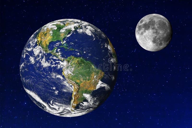 Terra e lua no universo imagem de stock royalty free Terra e lua no universo imagem de stock royalty free