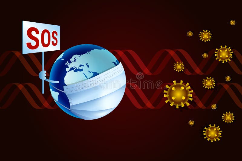 Terra em máscara médica pede ajuda ao SOS da China Coronavírus COVID-19 Conceito de vírus Corona
