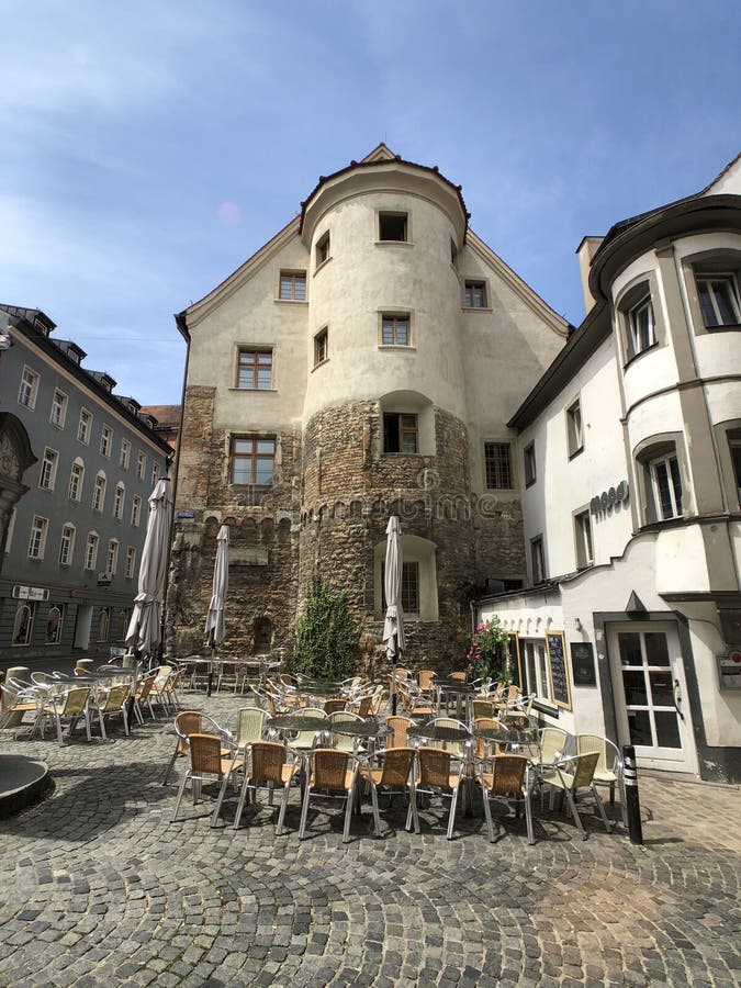 Terrace in Regensburg, Germany stock photo