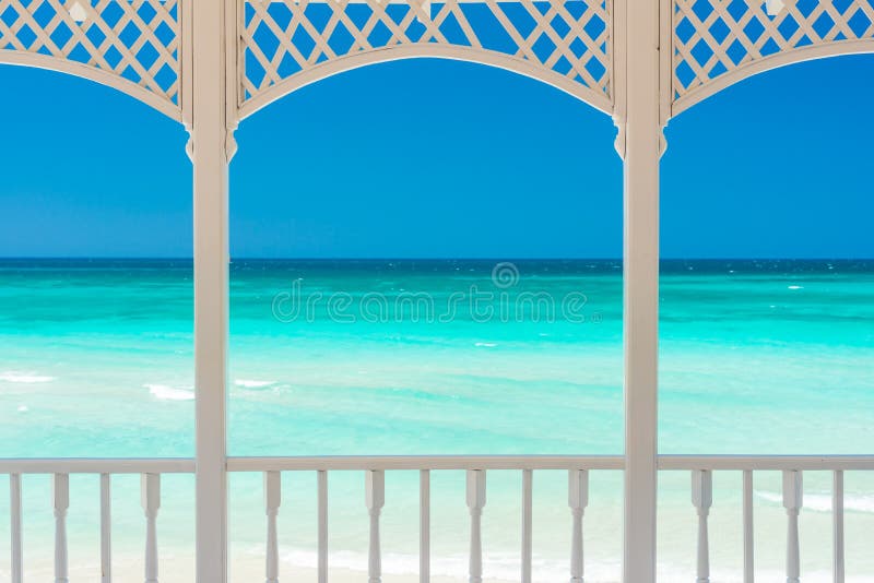 Terrace with a view of a tropical beach in Cuba