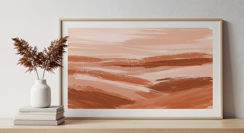 . Terracotta och blush abstrakt målning i minimal inredningsinställning vektor illustrationer