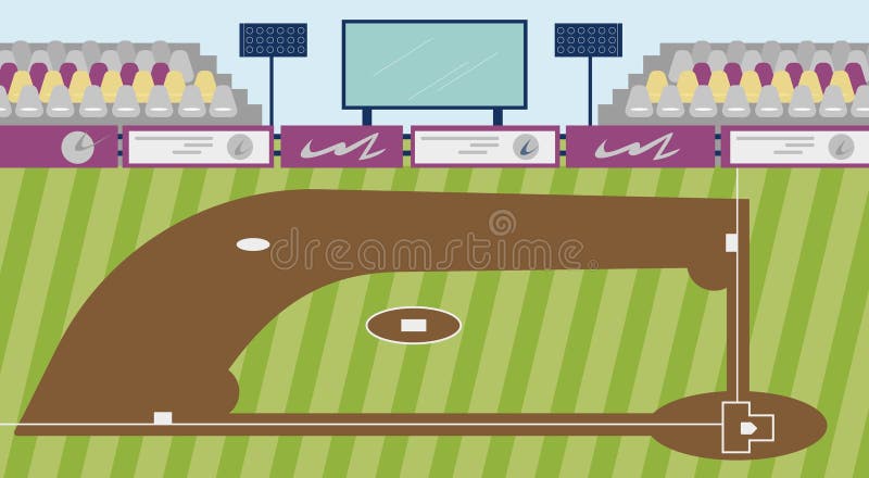Terrain de baseball vide avec tribunes plat vecteur illustration. illustration de vecteur