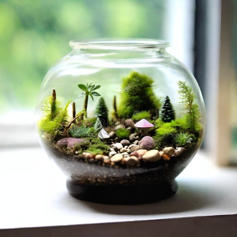 Terrarium Jar with Little Forest and a Self Ecosystem , Small