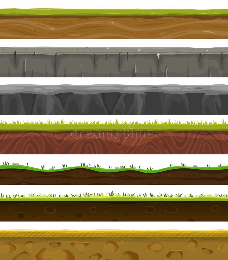 Terrenos, Solo e Grama Contínuos para Jogo de UI ilustração do vetor