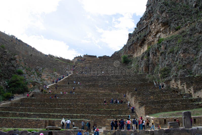 Terras van Ollantaytambo, Inca-archietecture, Peru, 02/07/2019 stock foto Terras van Ollantaytambo, Inca-archietecture, Peru, 02/07/2019 stock foto