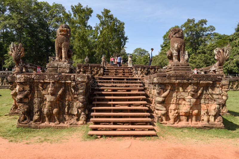 Terrass av elefanterna på Angkor Thom på Siemreap, Cambodja arkivfoton Terrass av elefanterna på Angkor Thom på Siemreap, Cambodja arkivfoton