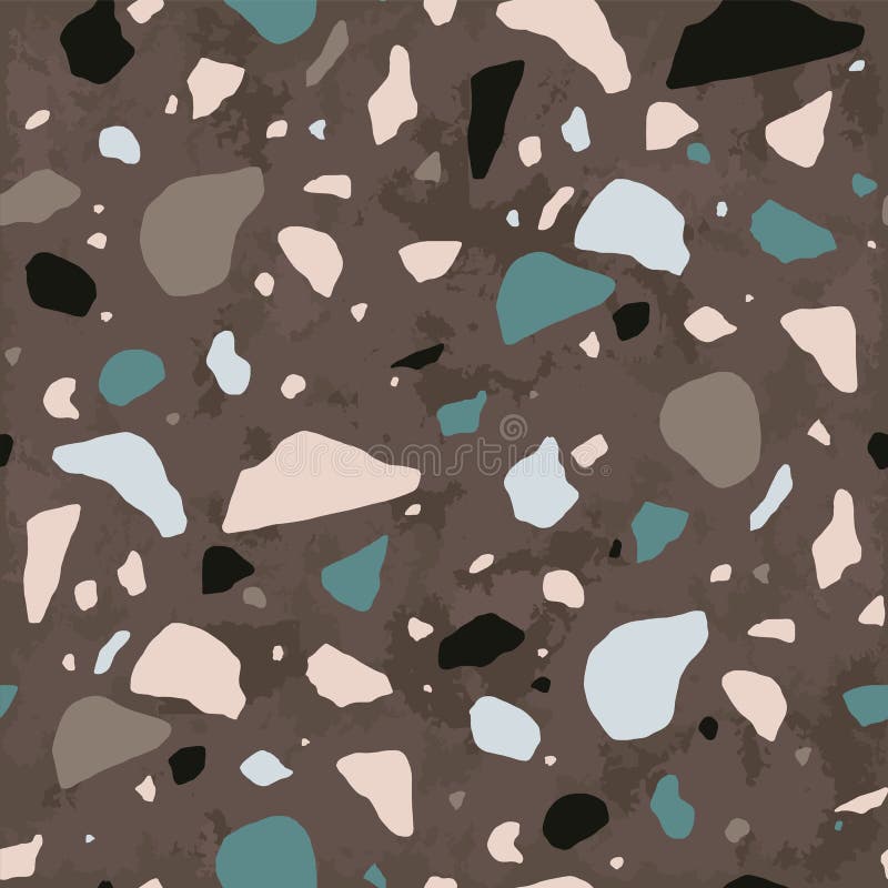 Terrazzo naadloos patroon met steen of rotscrumbs Natuurlijke achtergrond met minerale die stukken op bruine achtergrond worden v vector illustratie Terrazzo naadloos patroon met steen of rotscrumbs Natuurlijke achtergrond met minerale die stukken op bruine achtergrond worden v vector illustratie