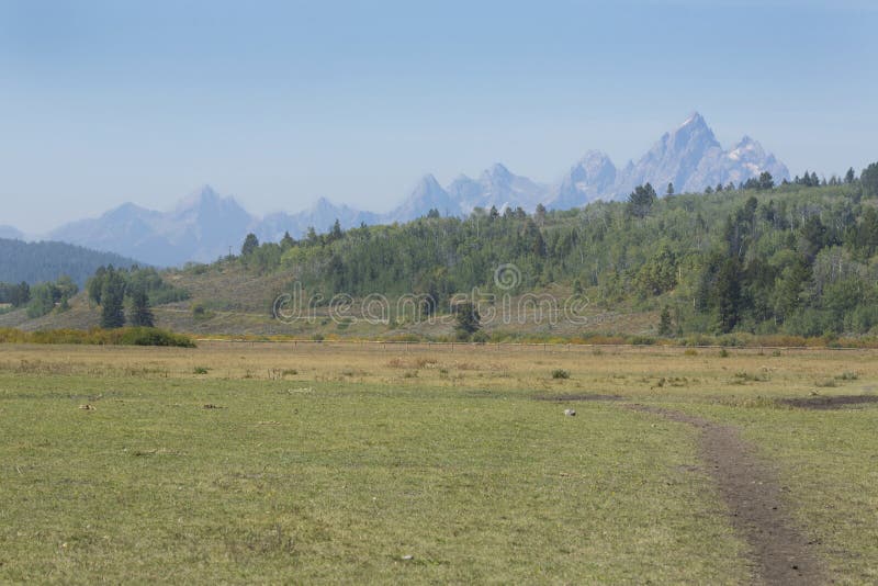 Terre de pâturage dans Jackson Hole du nord, avec des montagnes de Teton, Wyo images stock Terre de pâturage dans Jackson Hole du nord, avec des montagnes de Teton, Wyo images stock