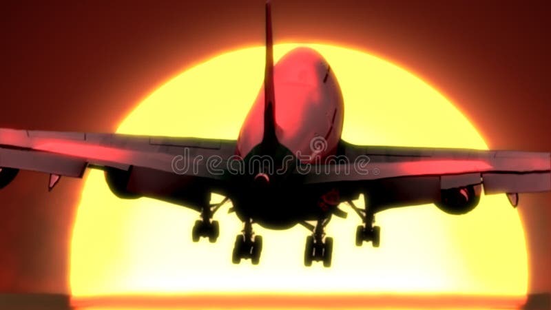 Terre dell'aeroplano al tramonto