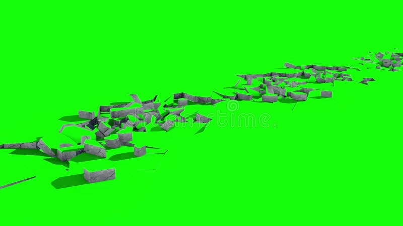 Terremoto en el terremotos de los restos de la craquetería Terrestre Pantalla verde Representación 3D Animaciones