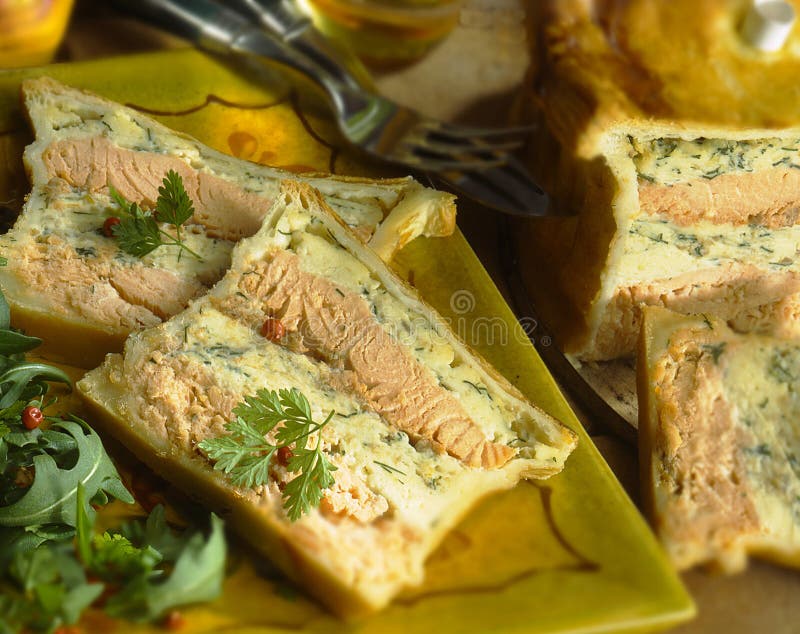 Terrine Van De Zalm in Gebakjekorst Stock Afbeelding Image of stijl
