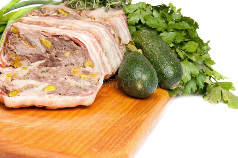 Terrine on a wooden board stock photo. Image of cucumbers 26913446