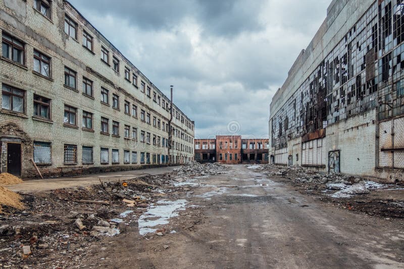 Territory of abandoned industrial area at former Voronezh excavator factory waiting for demolition or reconstruction. royalty free stock images Territory of abandoned industrial area at former Voronezh excavator factory waiting for demolition or reconstruction. royalty free stock images
