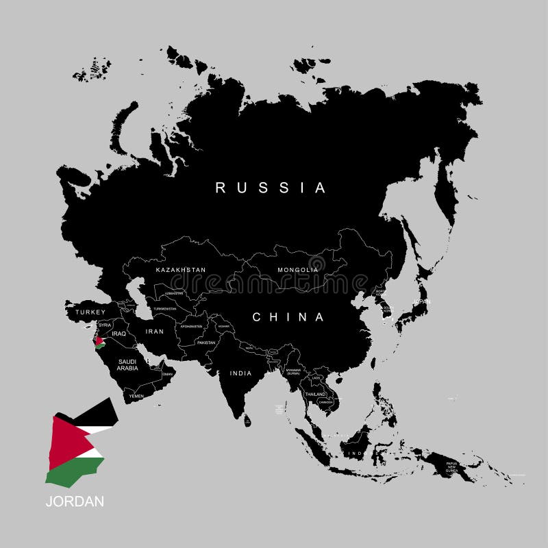 Territory of Jordan on Asia continent. Flag of Jordan. Vector illustration royalty free illustration
