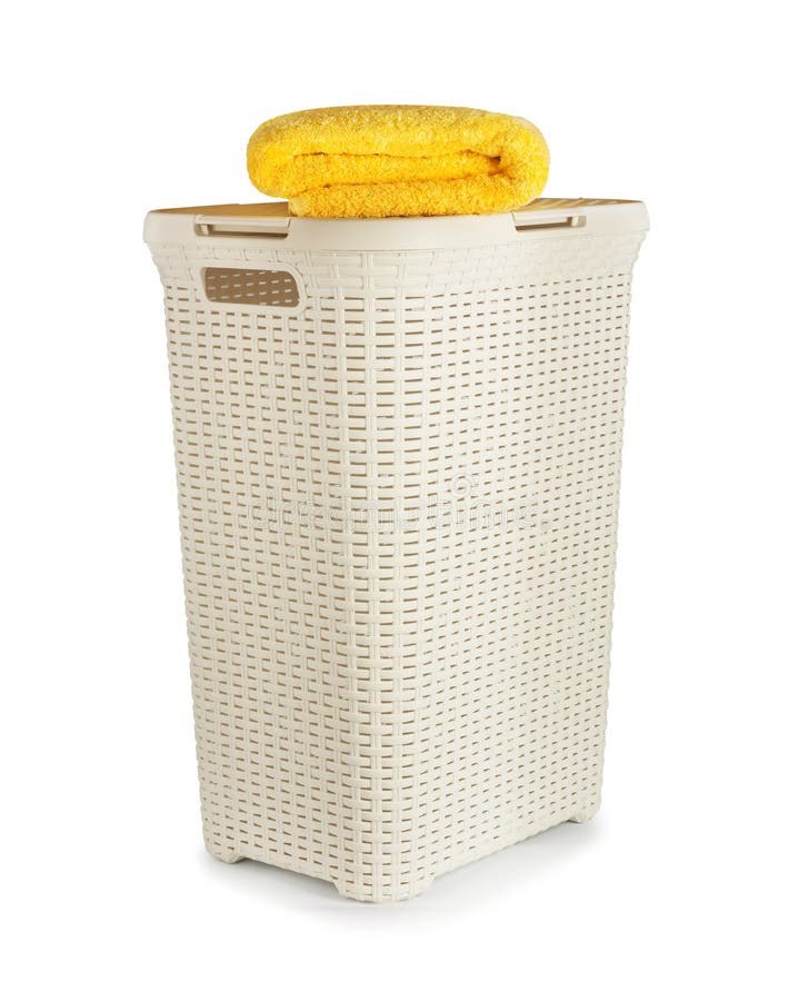 Terry Towels in a Laundry Basket Isolated Stock Image Image of
