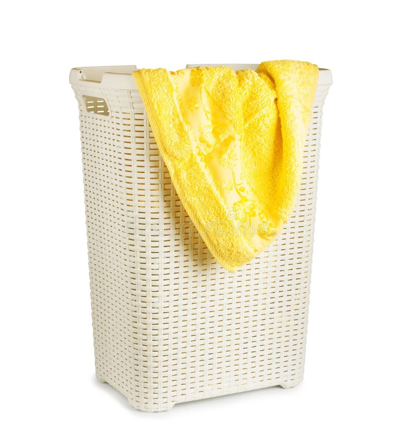 Terry Towels in a Laundry Basket Isolated Stock Image Image of