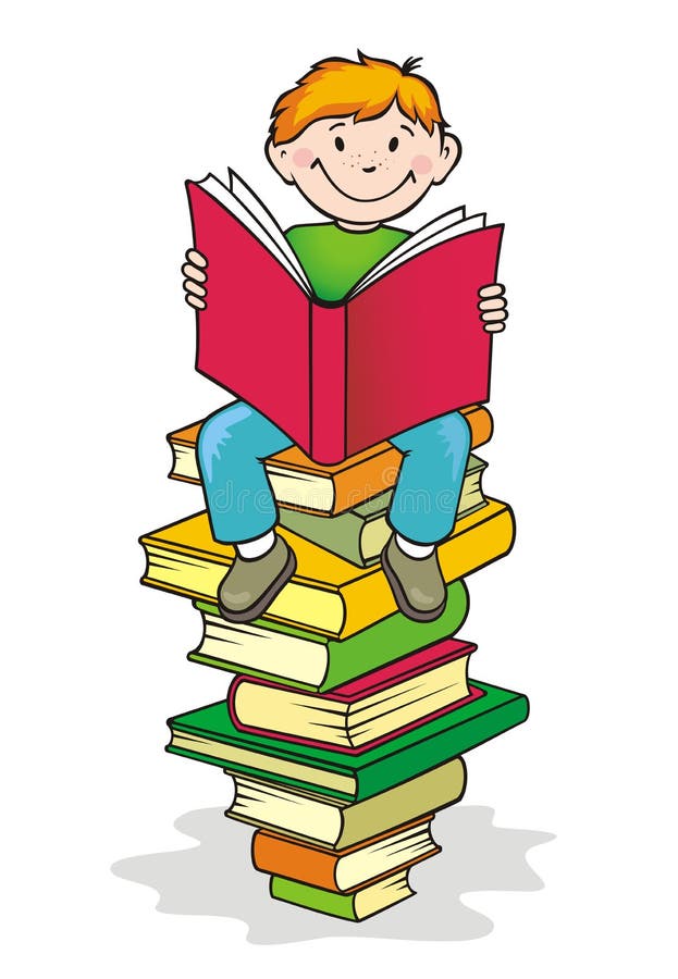 Terug naar school. De jongen leest een boek. vector illustratie Terug naar school. De jongen leest een boek. vector illustratie