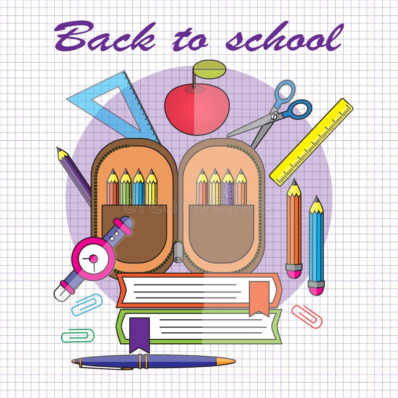 Terug naar School Vectorillustratie in vlakke stijl Wi van het potloodgeval stock illustratie Terug naar School Vectorillustratie in vlakke stijl Wi van het potloodgeval stock illustratie