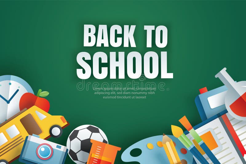 Terug naar schoolbanner met onderwijspunten op groene bordachtergrond in document kunststijl vector illustratie Terug naar schoolbanner met onderwijspunten op groene bordachtergrond in document kunststijl vector illustratie
