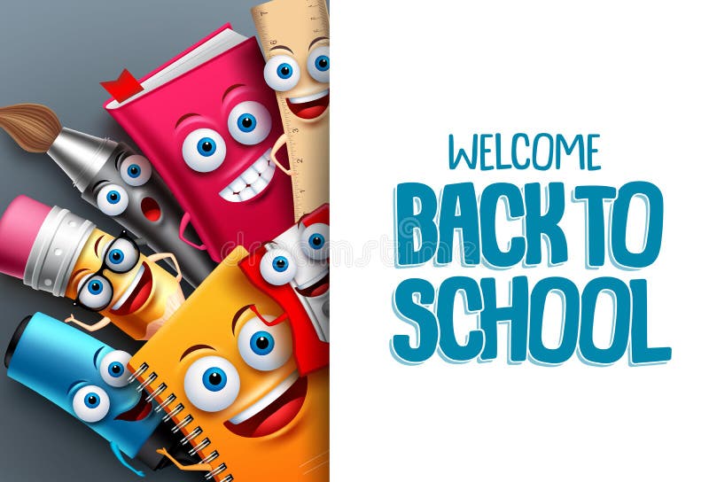 Back to school characters vector background template with funny education cartoon mascots and empty white space for educational text. Vector illustration. Back to school characters vector background template with funny education cartoon mascots and empty white space for educational text. Vector illustration.