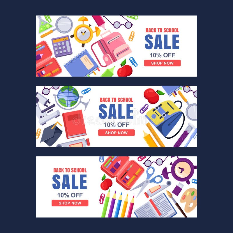 Terug naar vector de bannermalplaatje van de schoolverkoop Onderwijsachtergronden met kantoorbehoeftenlevering die worden geplaat royalty-vrije illustratie Terug naar vector de bannermalplaatje van de schoolverkoop Onderwijsachtergronden met kantoorbehoeftenlevering die worden geplaat royalty-vrije illustratie