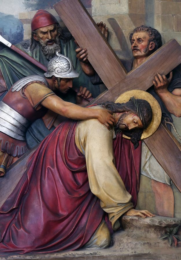 3rd Stations of the Cross, Jesus falls the first time, Basilica of the Sacred Heart of Jesus in Zagreb, Croatia. 3rd Stations of the Cross, Jesus falls the first time, Basilica of the Sacred Heart of Jesus in Zagreb, Croatia