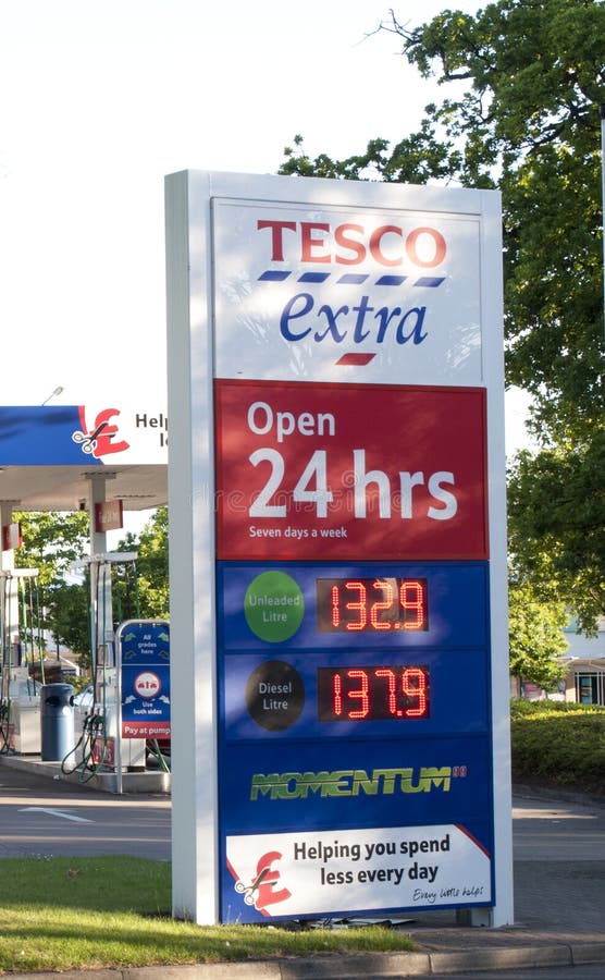 Tesco petrol station sign editorial photography. Image of industry