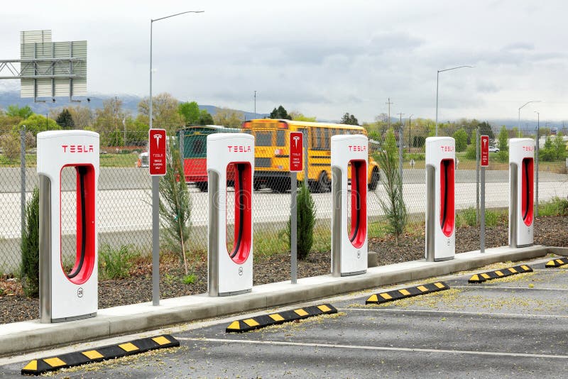 An electric charging station for Tesla eletric cars.