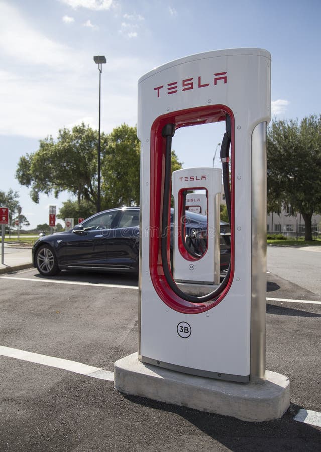 Tesla charging station stock photo. Image of parking 56001076