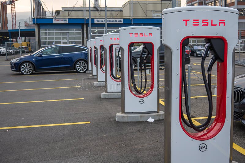 Tesla Fast Charging Stations for Electric Cars Editorial Photography