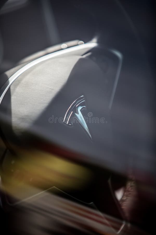 Tesla Logo on a Steering Wheel Editorial Stock Image Image of airbag, cabin 235048519