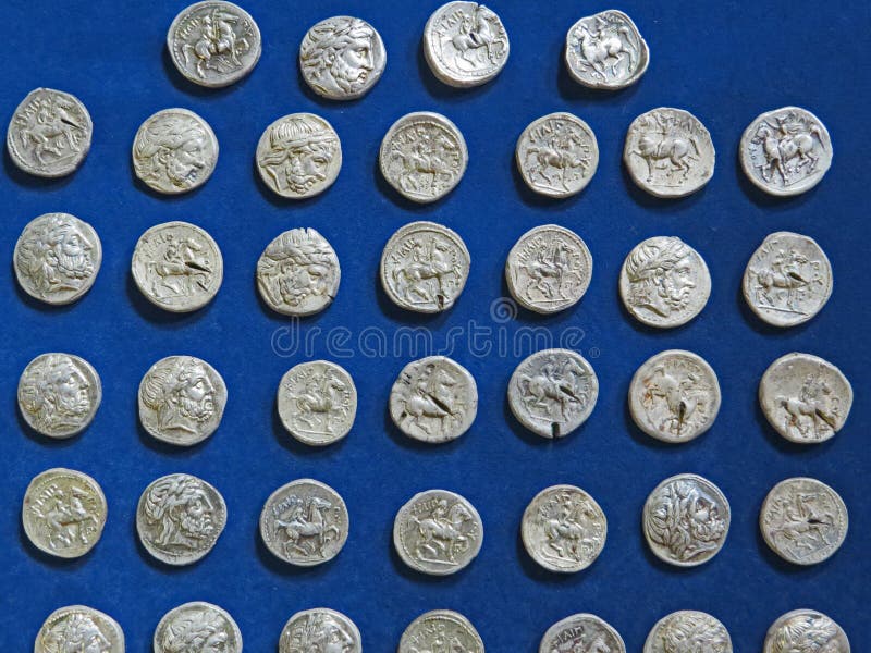 Bunch of ancient coin treasure. Stamped silver round money. Bunch of ancient coin treasure. Stamped silver round money.