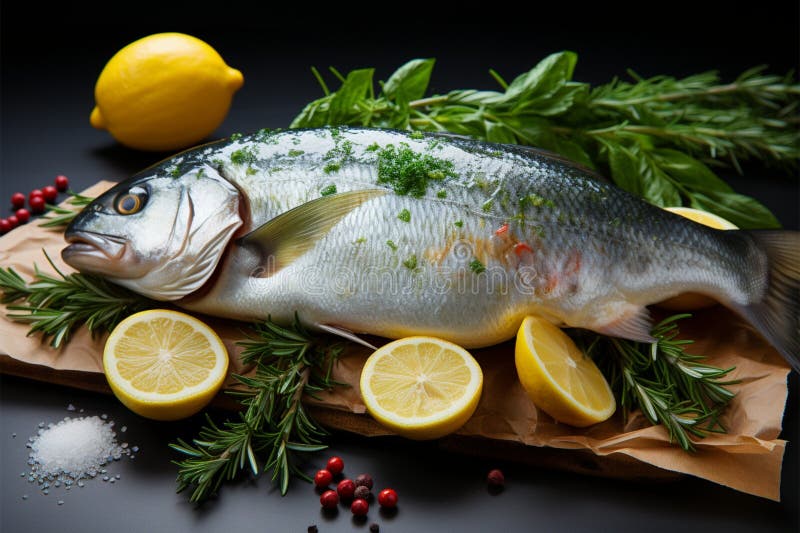 Tesoro de pescado fresco dorado listo para una deliciosa cocina ilustración del vector