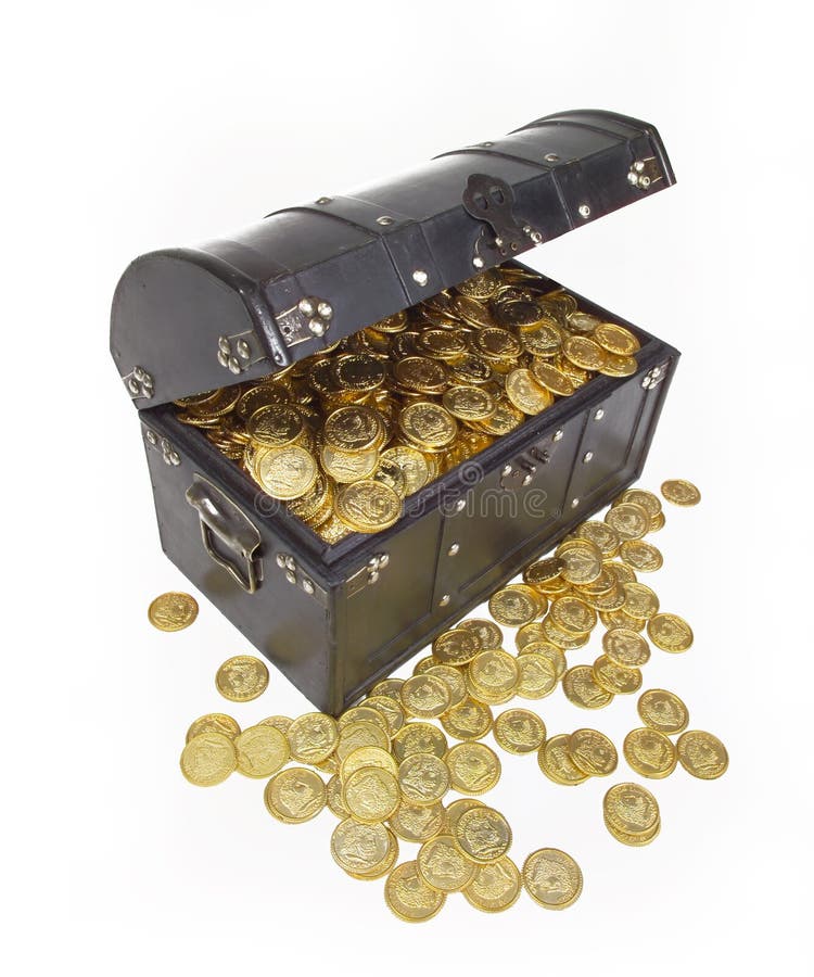 TESORO DELLE MONETE DI ORO DEL PETTO DEI SOLDI fotografie stock libere da diritti TESORO DELLE MONETE DI ORO DEL PETTO DEI SOLDI fotografie stock libere da diritti